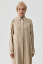 Kombinli Yanları Aller Detaylı Tunik - Bej TUGBA