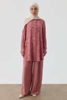 Plikaşe Gizli Pat Detaylı Yırtmaçlı Tunik - Gül Kurusu TUGBA