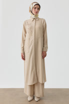 Desen Baskılı Uzun Tunik - Bej TUGBA