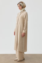 Desen Baskılı Uzun Tunik - Bej TUGBA