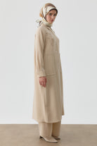 Desen Baskılı Uzun Tunik - Bej TUGBA
