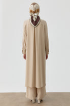 Desen Baskılı Uzun Tunik - Bej TUGBA