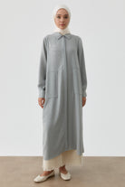 Desen Baskılı Uzun Tunik - Gri TUGBA