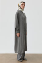 Desen Baskılı Uzun Tunik - Antrasit TUGBA