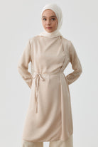 Tek Omuz Pile Detaylı Tunik - Bej TUGBA