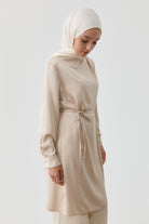 Tek Omuz Pile Detaylı Tunik - Bej TUGBA