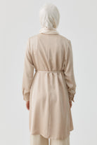 Tek Omuz Pile Detaylı Tunik - Bej TUGBA