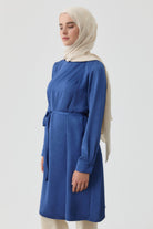 Tek Omuz Pile Detaylı Tunik - İndigo TUGBA