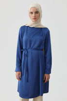 Tek Omuz Pile Detaylı Tunik - İndigo TUGBA