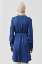 Tek Omuz Pile Detaylı Tunik - İndigo TUGBA