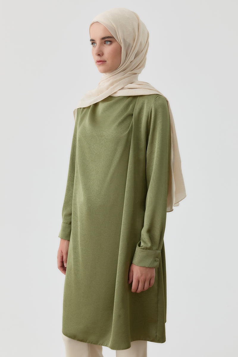 Tek Omuz Pile Detaylı Tunik - Mint TUGBA