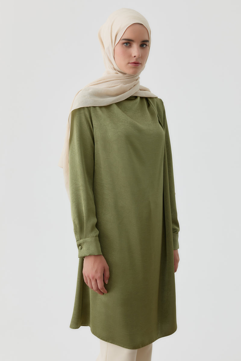 Tek Omuz Pile Detaylı Tunik - Mint TUGBA