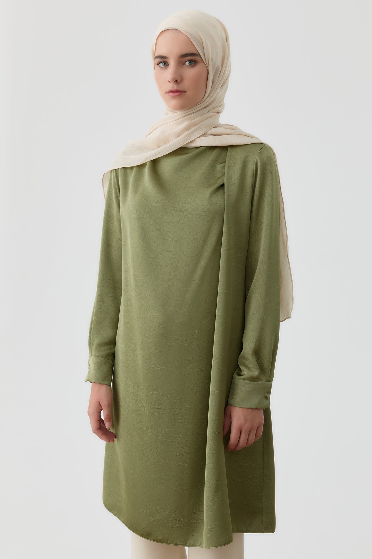 Tek Omuz Pile Detaylı Tunik - Mint TUGBA
