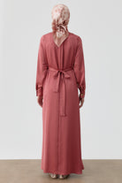 Plikaşe Detaylı Kemerli Elbise - Gül Kurusu TUGBA