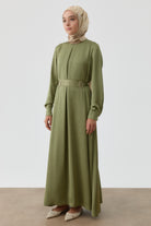 Plikaşe Detaylı Kemerli Elbise - Mint TUGBA