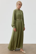 Plikaşe Detaylı Kemerli Elbise - Mint TUGBA