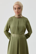 Plikaşe Detaylı Kemerli Elbise - Mint TUGBA