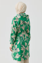 Çiçek Desenli Kapüşonlu Kap - Yeşil TUGBA