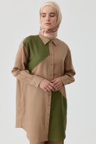 Kombinli Punto Nakışlı Tunik - Vizon TUGBA