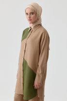 Kombinli Punto Nakışlı Tunik - Vizon TUGBA