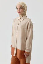 Nakış Detaylı Kombinli Kısa Tunik - Bej TUGBA