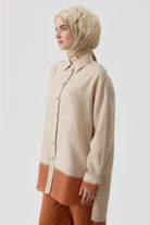Nakış Detaylı Kombinli Kısa Tunik - Bej TUGBA