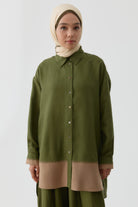 Nakış Detaylı Kombinli Kısa Tunik - Haki TUGBA