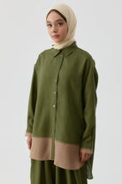 Nakış Detaylı Kombinli Kısa Tunik - Haki TUGBA
