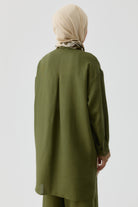 Nakış Detaylı Kombinli Kısa Tunik - Haki TUGBA