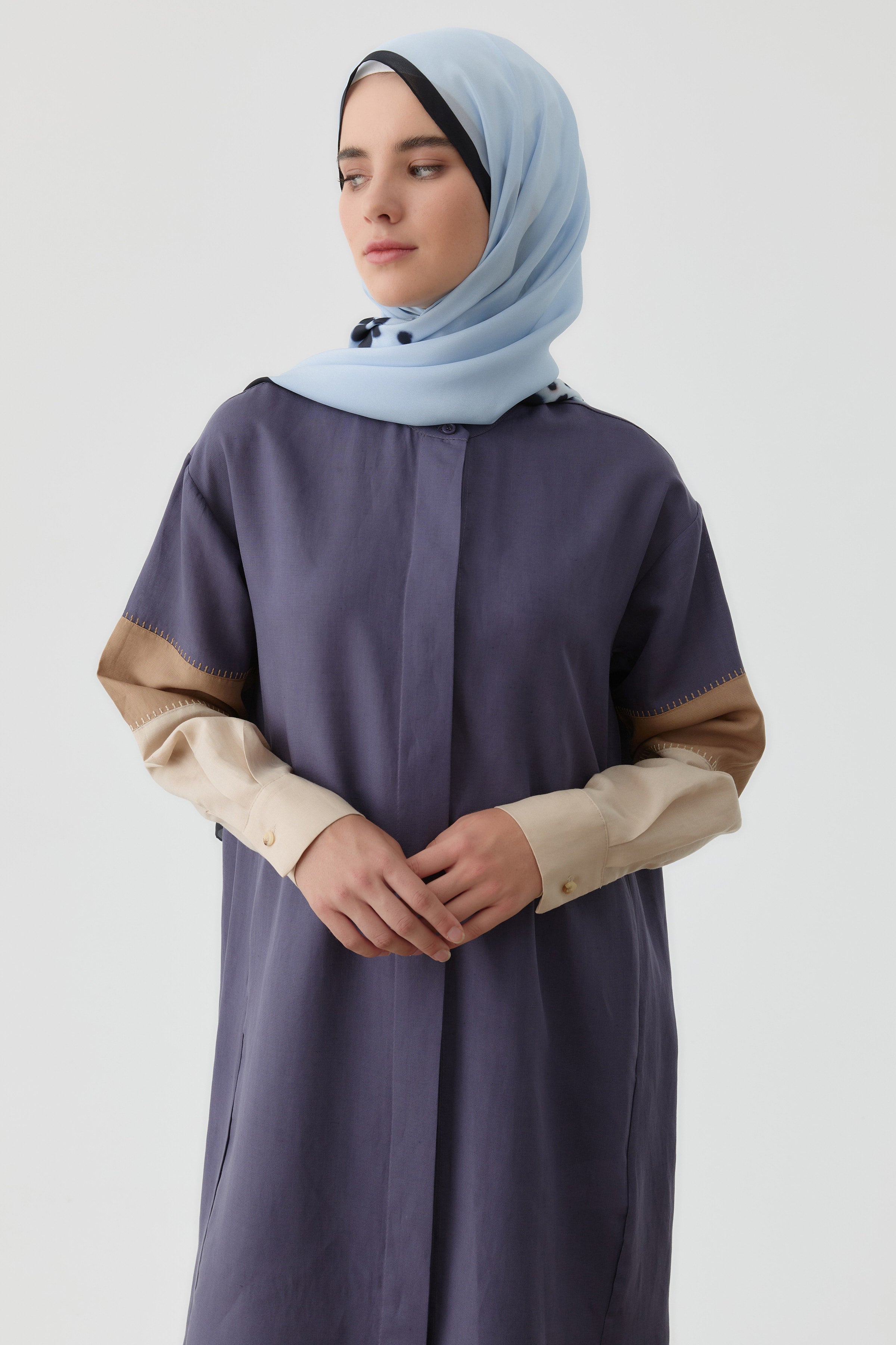 İki Kombinli Nakışlı Tunik - İndigo TUGBA