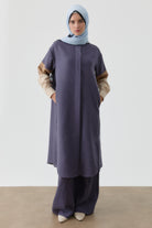 İki Kombinli Nakışlı Tunik - İndigo TUGBA