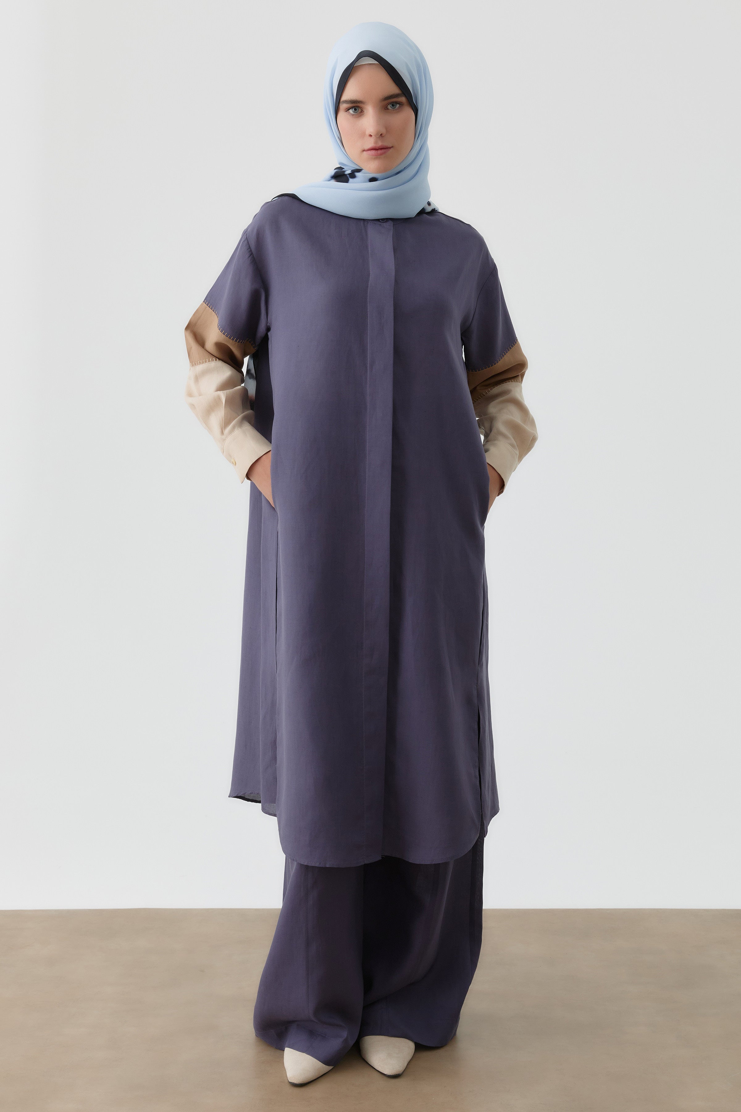 İki Kombinli Nakışlı Tunik - İndigo TUGBA