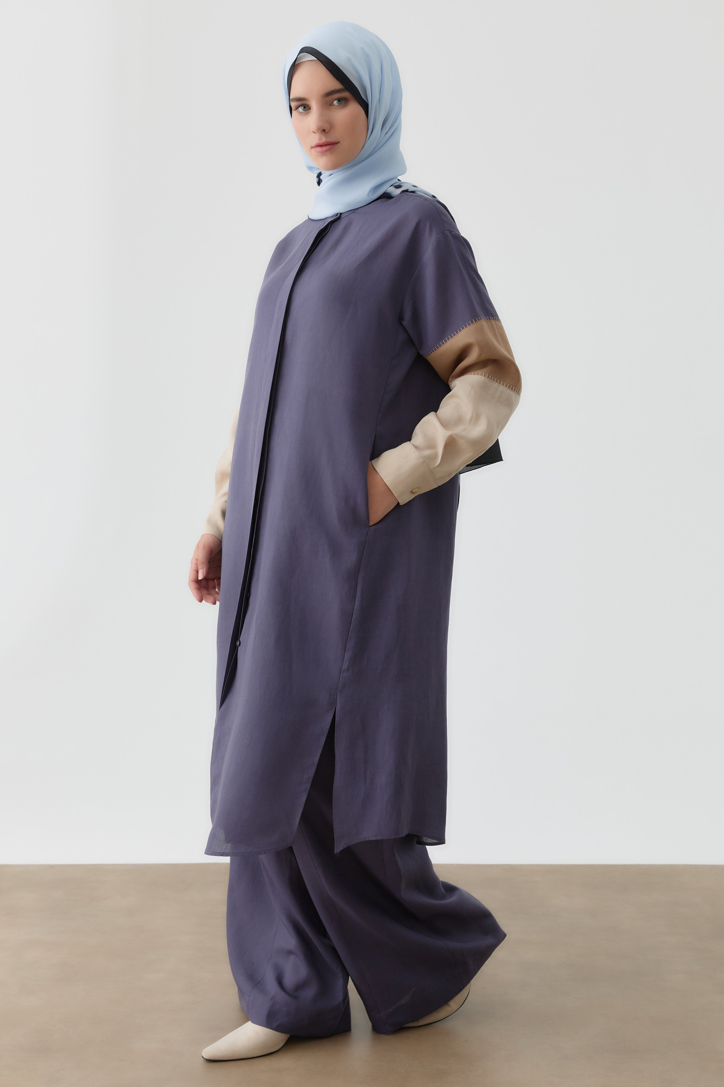 İki Kombinli Nakışlı Tunik - İndigo TUGBA