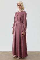 Plikaşe Detaylı Kemerli Elbise - Marsala TUGBA