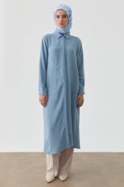 Desen Baskılı Uzun Tunik - Açık Mavi TUGBA