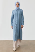 Desen Baskılı Uzun Tunik - Açık Mavi TUGBA