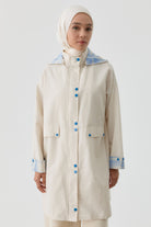 Ekose Kombinli Çıtçıt Detaylı Kap - Bej - İndigo TUGBA