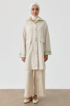 Ekose Kombinli Çıtçıt Detaylı Kap - Bej - Yeşil TUGBA