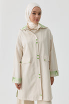 Ekose Kombinli Çıtçıt Detaylı Kap - Bej - Yeşil TUGBA