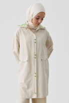 Ekose Kombinli Çıtçıt Detaylı Kap - Bej - Yeşil TUGBA