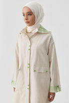 Ekose Kombinli Çıtçıt Detaylı Kap - Bej - Yeşil TUGBA