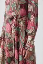 Fırfırlı Çiçek Desenli Elbise - Pembe TUGBA