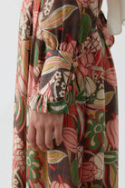 Fırfırlı Çiçek Desenli Elbise - Somon TUGBA