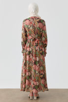 Fırfırlı Çiçek Desenli Elbise - Somon TUGBA