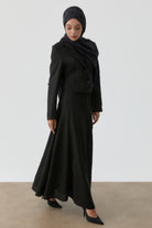 Crop Ceket Etekli Keten Takım - Siyah TUGBA