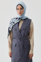 Yaka Detaylı Keten Yelek - İndigo TUGBA