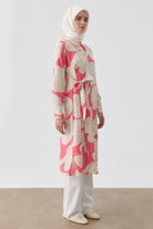 Kendinden Kemerli Desenli Tunik - Pembe TUGBA