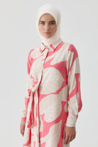 Kendinden Kemerli Desenli Tunik - Pembe TUGBA