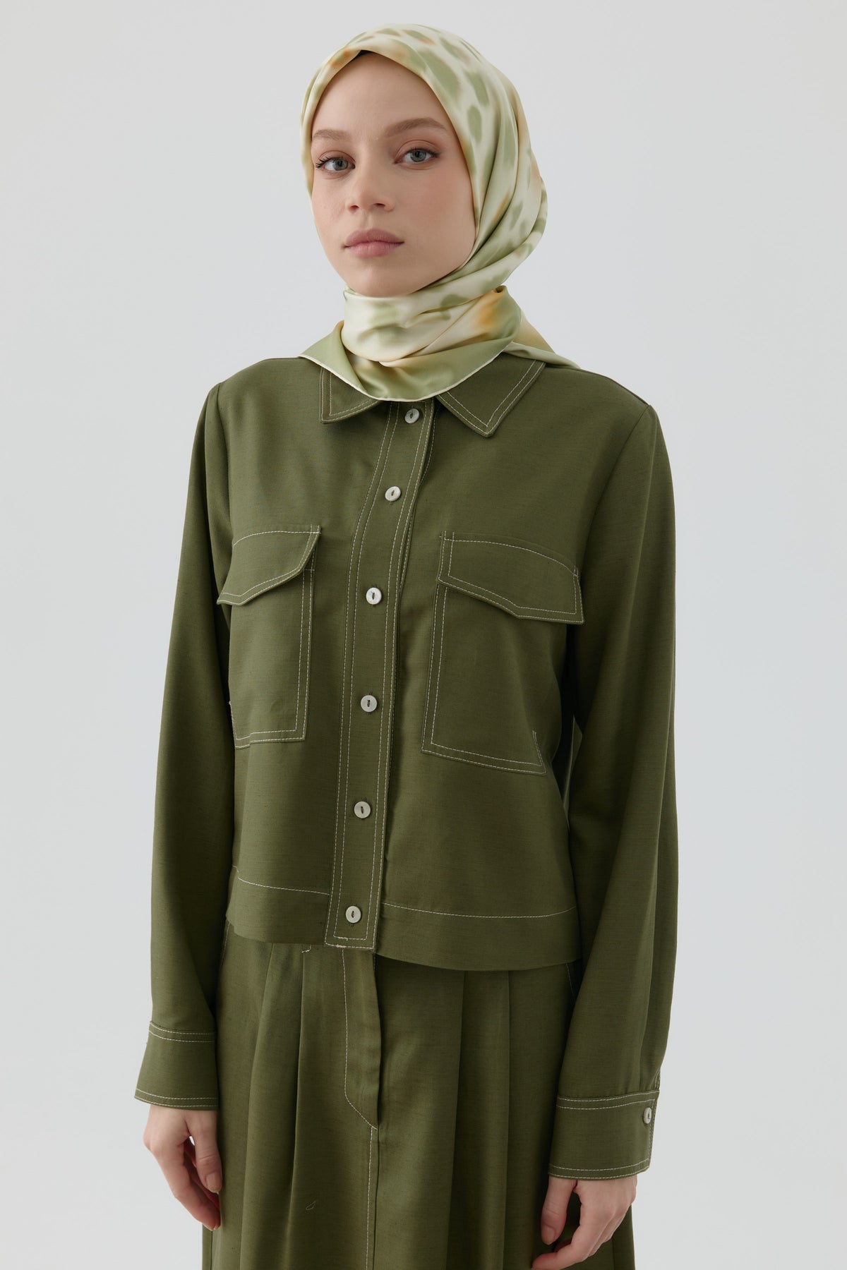 Sebu Twill İpek Eşarp - Yeşil TUGBA