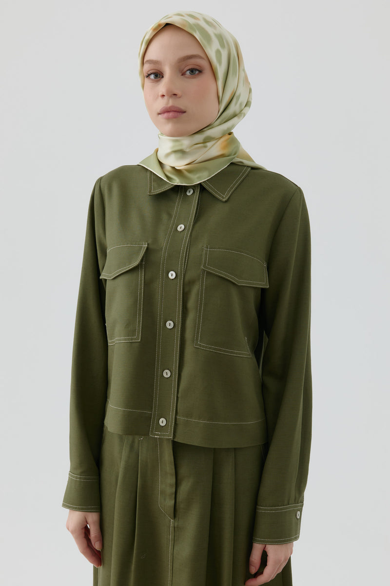 Sebu Twill İpek Eşarp - Yeşil TUGBA